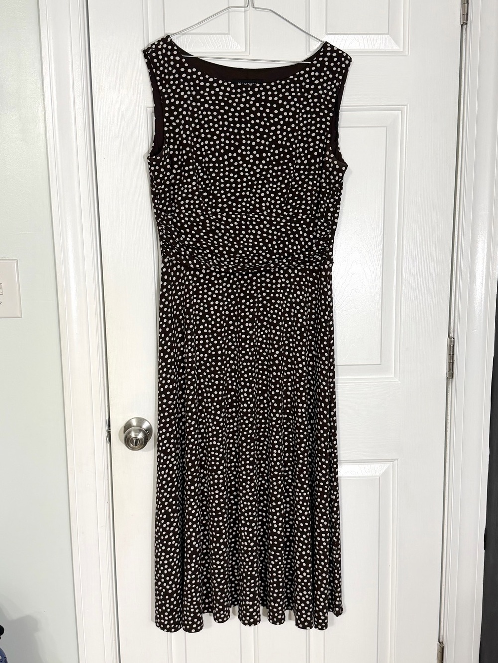 Perceptions NY Brown & White Polka Dot Sleeveless Midi Dress - Size 12